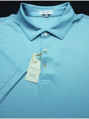 NWT Peter Millar Crown Sport polo, men's L, teal blue, $110, 3-button top